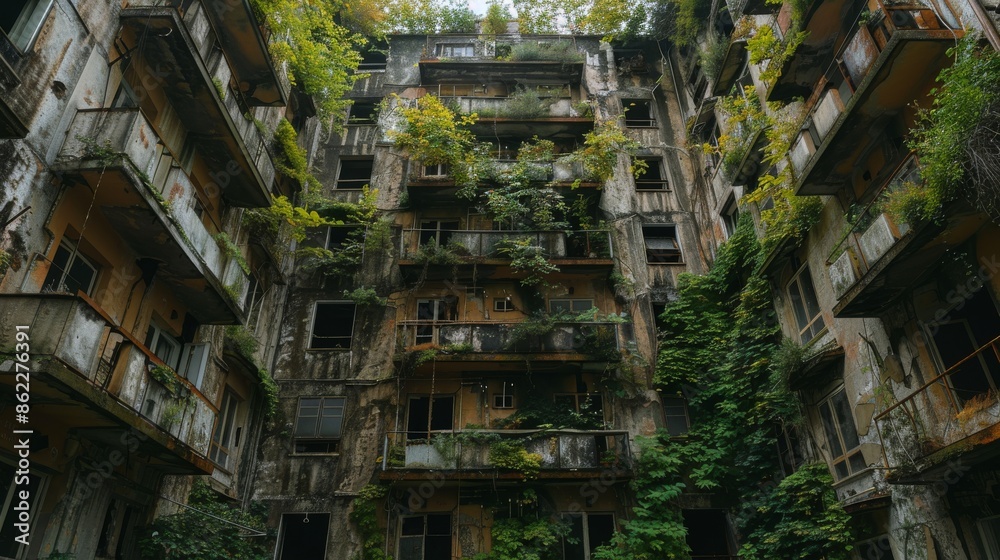 A haunting scene of an abandoned apartment building in a rundown cityscape, slowly being reclaimed by the encroaching forces of nature.
A haunting scene of an abandoned apartment building in a rundown cityscape, slowly being reclaimed by the encroaching forces of nature.