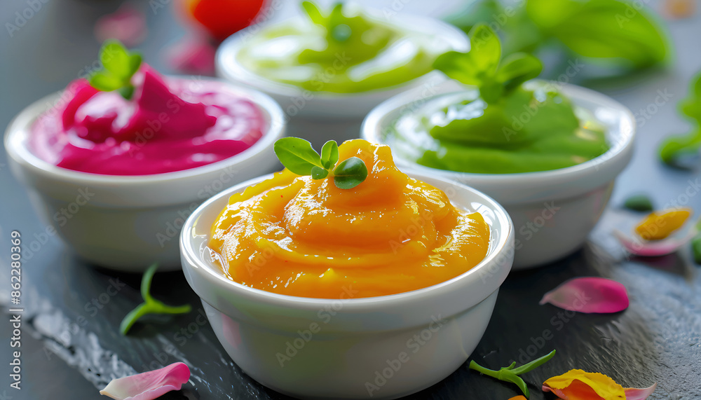Images of colorful nutritious fruit and vegetable dishes for children, dishes, nutrition, soup, food, health, children, colorful, fruits, smoothie, AI-generated. Images of colorful nutritious fruit and vegetable dishes for children, dishes, nutrition, soup, food, health, children, colorful, fruits, smoothie, AI-generated.
