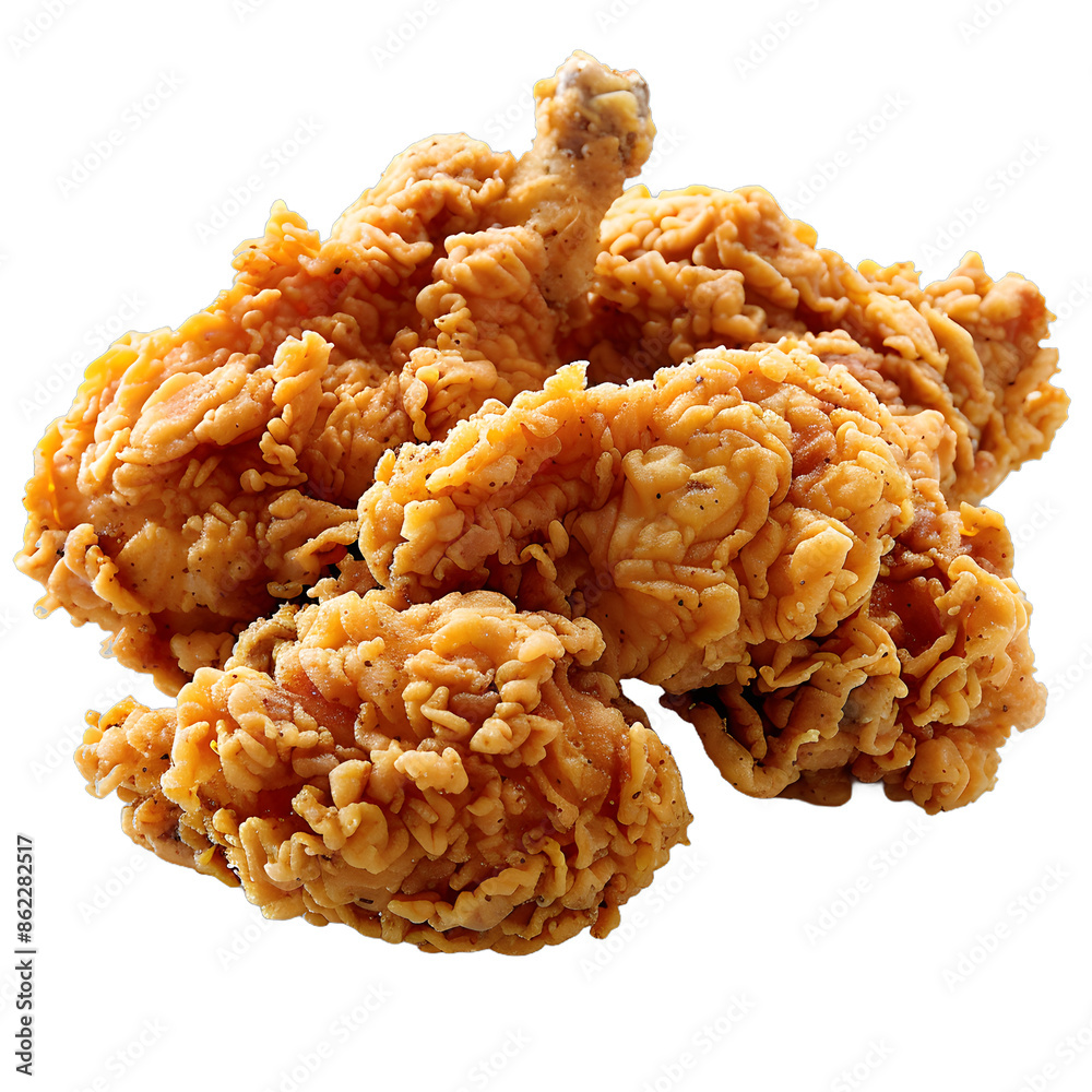 [Transparent Background PNG]Crispy Fried Chicken Pieces on White