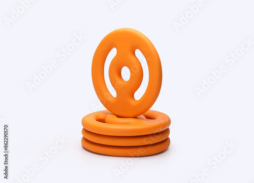 neoprene rubber coated colorful gym wieght plates isolated on white background