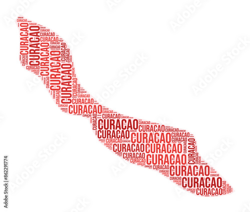 Curacao region word cloud. Country shape design. Curacao colored illustration. Region names collage cloud. Vector illustration.