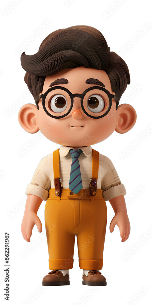 [Transparent Background PNG]3d cartoon character boy with glasses