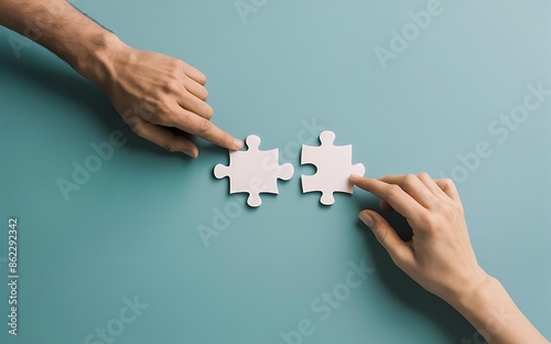 People holds in hand a jigsaw puzzle. Business solutions, success and strategy.