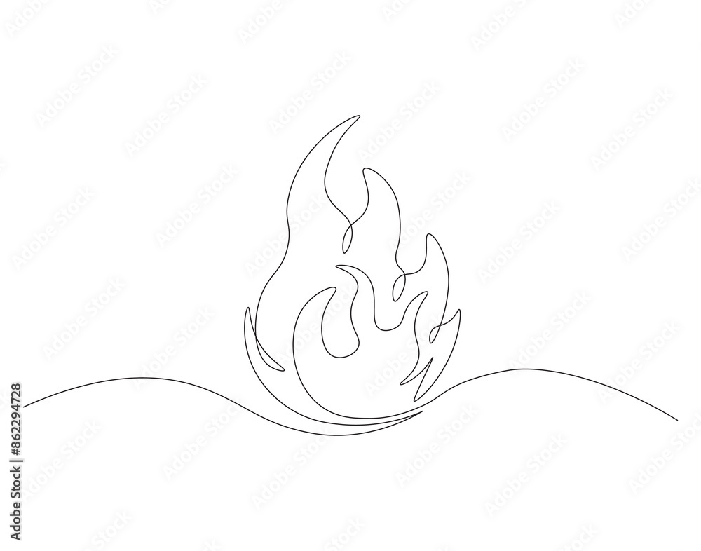 Continuous one line drawing of fire flame. One line drawing illustration of fire. Bonfire concept single line. Editable outline. Continuous one line drawing of fire flame. One line drawing illustration of fire. Bonfire concept single line. Editable outline.