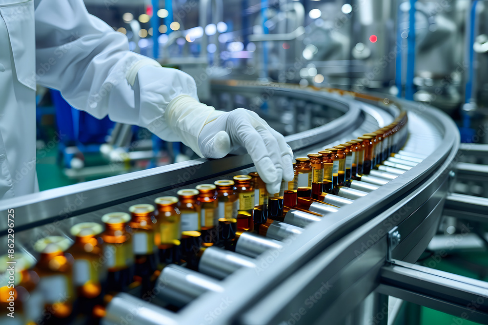 新薬を開発した製薬ラボ、医薬品製造施設の工場のライン 新薬を開発した製薬ラボ、医薬品製造施設の工場のライン