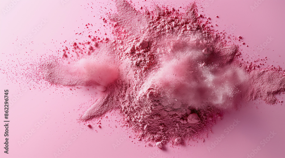 Fototapeta premium Close-up of powder on a pink background in a top view