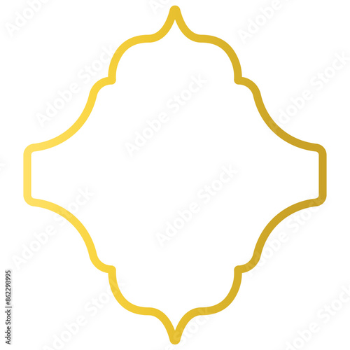 Gold Islamic Border with Oriental Design Style. Isolated on White Background. Vector Illustration.