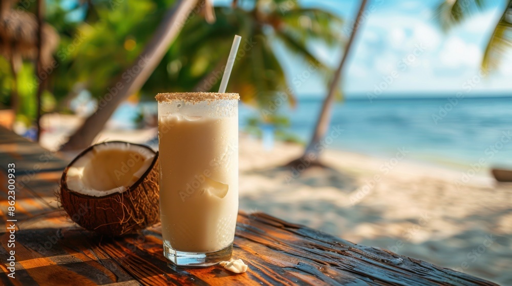 refreshing cocktail on the background of the ocean refreshing cocktail on the background of the ocean