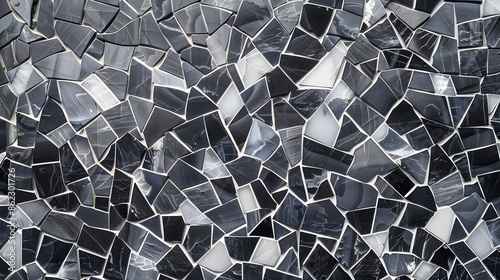 A black and white mosaic tile pattern with white accents