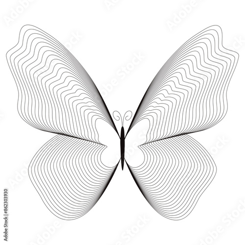 Abstract butterfly consisting of wireframe lines Retro futuristic psychedelic illustration