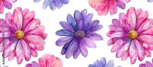 Beautiful watercolor floral pattern featuring pink and purple flowers, perfect for backgrounds, textiles, and design projects.