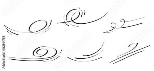 Doodle wind blow, gust design isolated on white background. vector hand drawn illustration