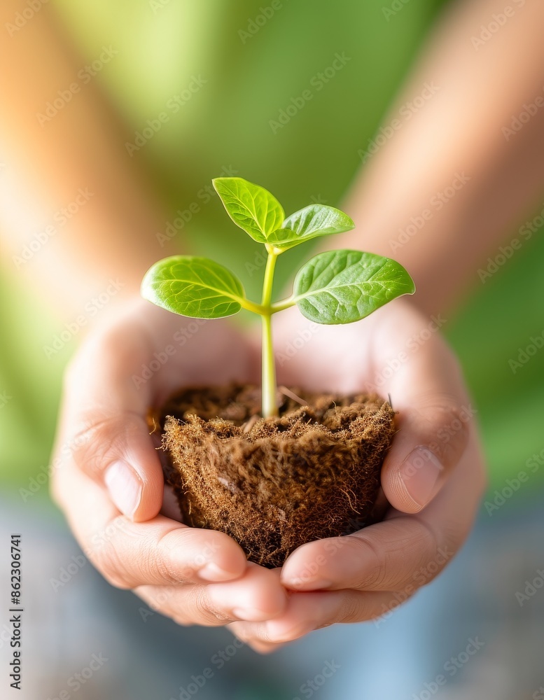 close up of hands holding a young plant growing in soil, concept of new life, growth and sustainability. close up of hands holding a young plant growing in soil, concept of new life, growth and sustainability.