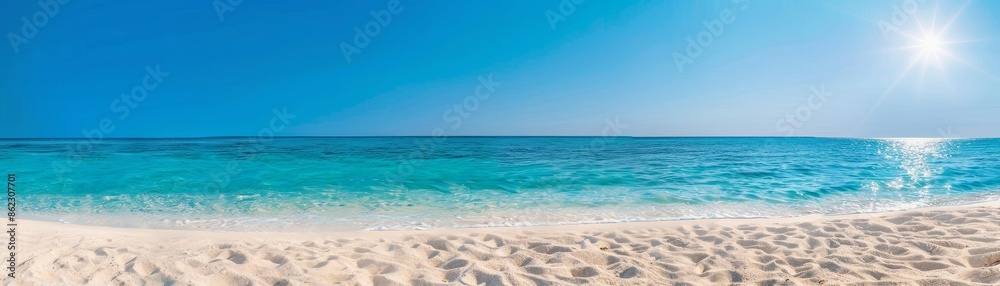 tranquil beachscape with crystal clear water and sunlit sky - perfect summer vacation background. tranquil beachscape with crystal clear water and sunlit sky - perfect summer vacation background.