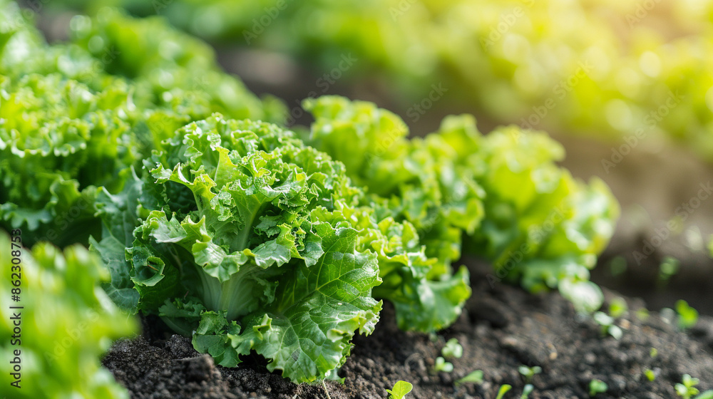 Fresh organic lettuce growing in a green farm plantation. Fresh organic lettuce growing in a green farm plantation.