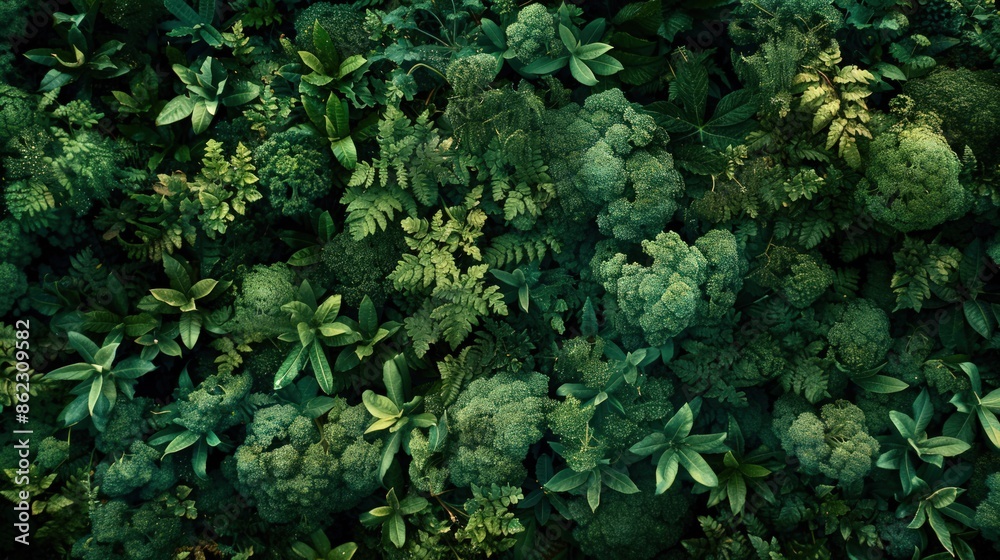 A lush green forest with many plants including broccoli. Generate AI image A lush green forest with many plants including broccoli. Generate AI image