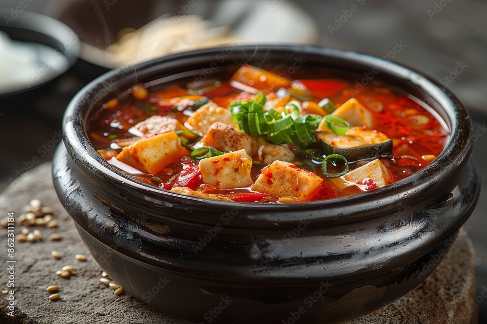 Korean food Kimchi, kimchi jjigae in a ceramic bowl
Korean food Kimchi, kimchi jjigae in a ceramic bowl