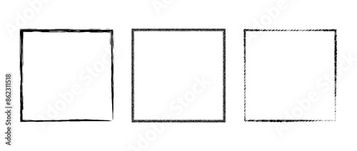 Grunge square frame set. Dotted, stippled and paint brushed black border collection. Chalk or halftone rectangular design elements for banner, poster, flyer, brochure, cover. Vector squared carde