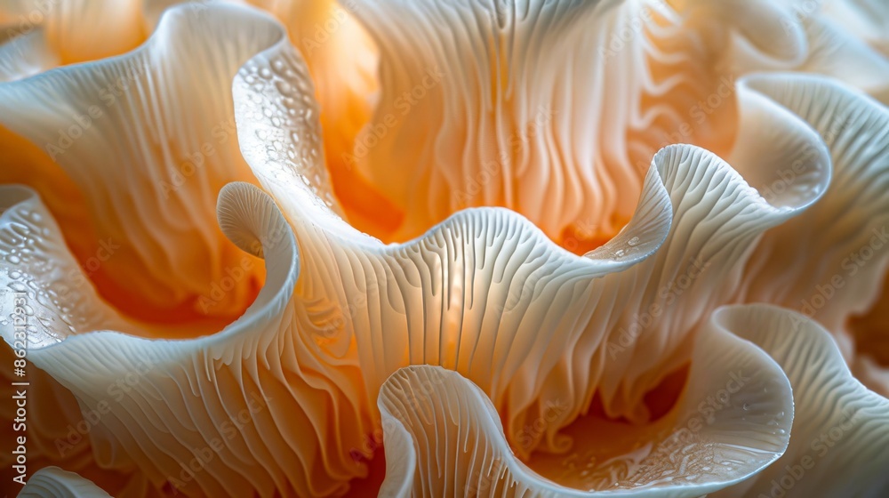 A close up of a mushroom with white and orange colors. A close up of a mushroom with white and orange colors.