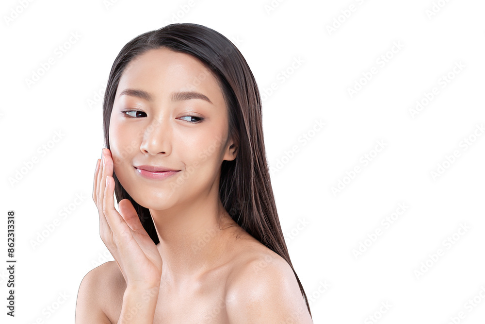 Young Asian Woman with Flawless Skin Touching Face Young Asian Woman with Flawless Skin Touching Face