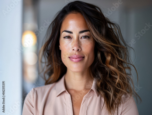 Female CEO of a company posing for the camera isolated from the background. Diverse women in corporate leading position concept image.