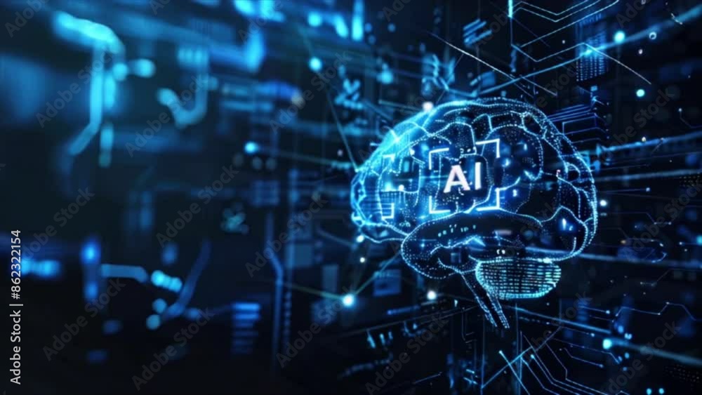 AI letters inside digital brain on dark circuit board background. Concept of artificial intelligence and technology AI letters inside digital brain on dark circuit board background. Concept of artificial intelligence and technology