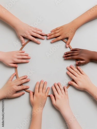 diverse hands holding a circle together - symbol of unity and collaboration. © auc
