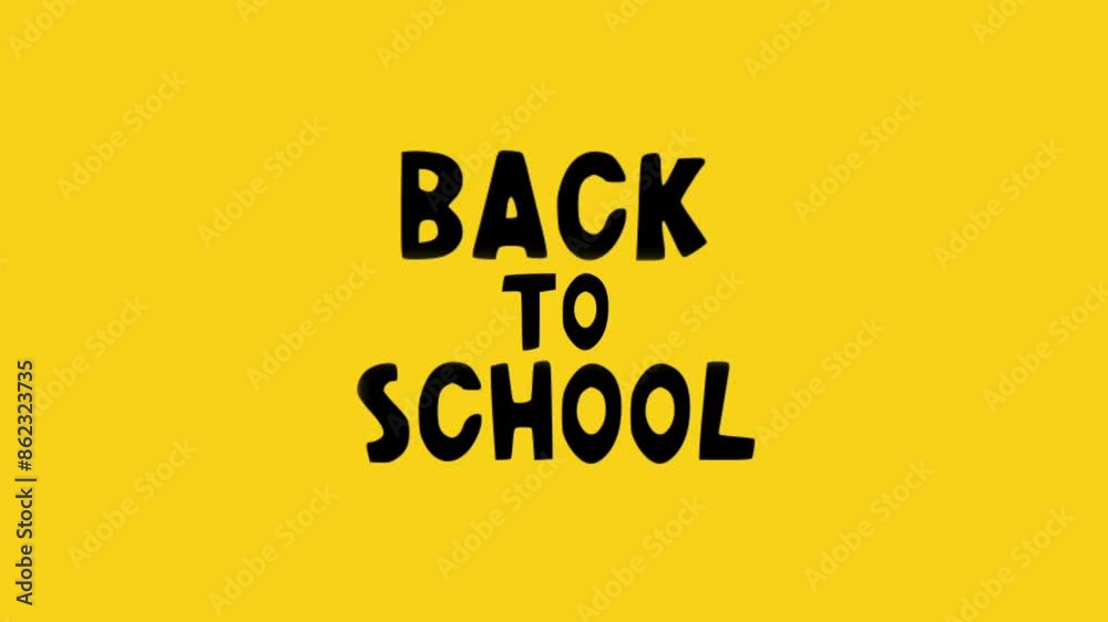 animated back to school text on a yellow background.