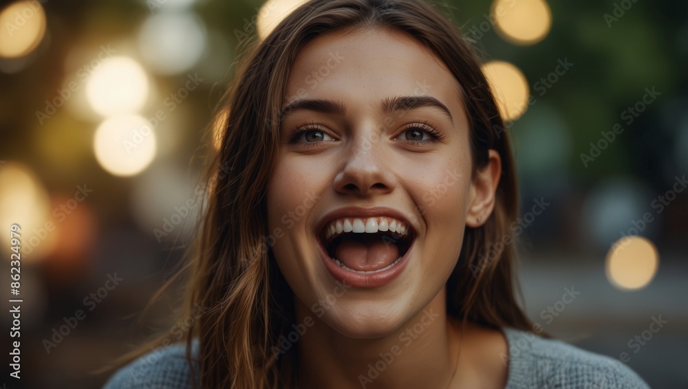 Beautiful model covering joyfully smiling open mouth with hand Positive playful mood. Beautiful model covering joyfully smiling open mouth with hand Positive playful mood.