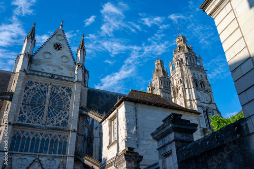 Tours street view, city on Central Loire valley, cathedral of Tours, dedicated to Saint Gatien, visiting on castles of Loire valley, France photo