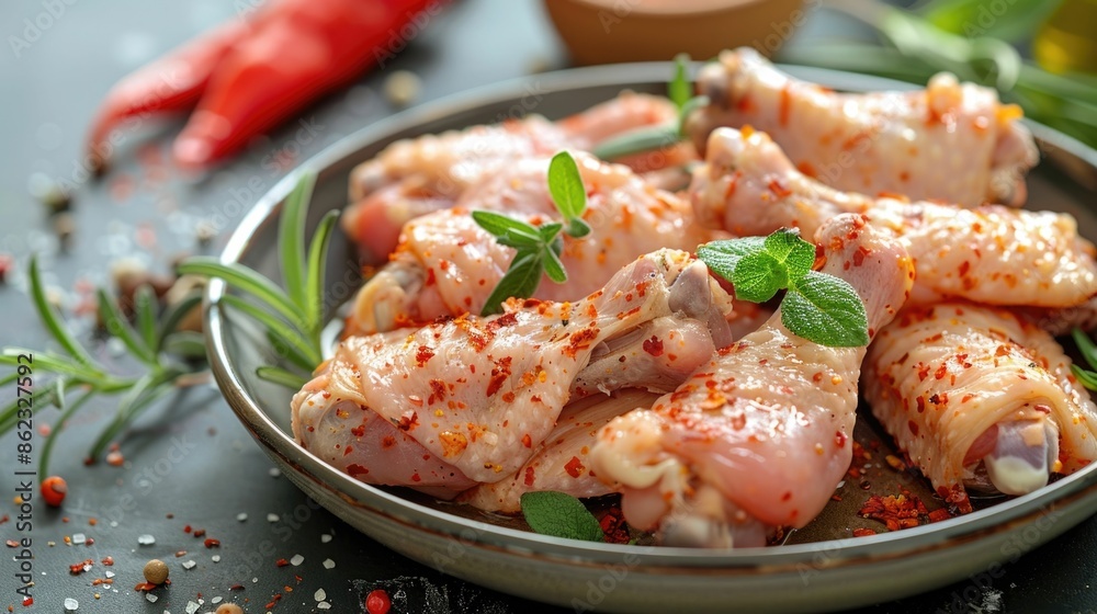 Marinated Raw Chicken Wings Ready for Cooking in Kitchen Spicy and Flavorful Chicken Wings Prepared for Baking Grilling or Frying in a Home or Restaurant Kitchen Marinated Raw Chicken Wings Ready for Cooking in Kitchen Spicy and Flavorful Chicken Wings Prepared for Baking Grilling or Frying in a Home or Restaurant Kitchen