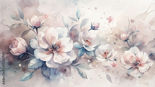 Minimalist blooming flower watercolor background beautifully scattered