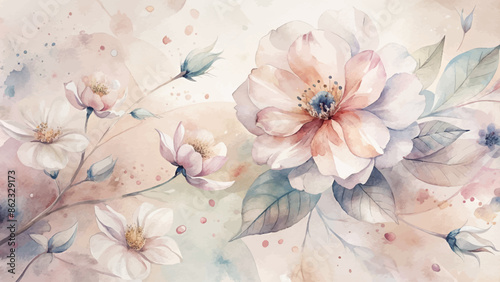 Minimalist blooming flower watercolor background beautifully scattered