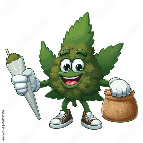 mascot cannabis leaves bring joints vector isolated on white background