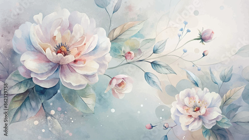 Minimalist blooming flower watercolor background beautifully scattered