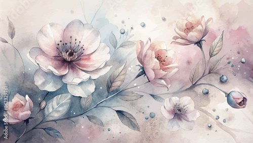 Minimalist blooming flower watercolor background beautifully scattered