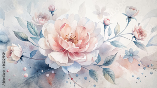 Minimalist blooming flower watercolor background beautifully scattered