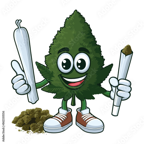 mascot cannabis leaves bring joints vector isolated on white background