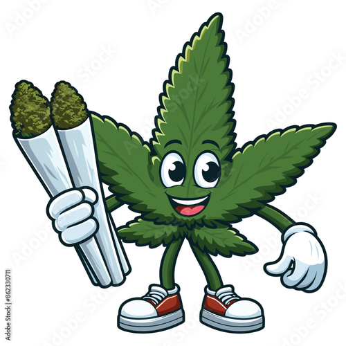 mascot cannabis leaves bring joints vector isolated on white background