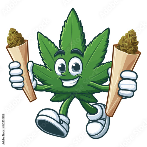 mascot cannabis leaves bring joints vector isolated on white background