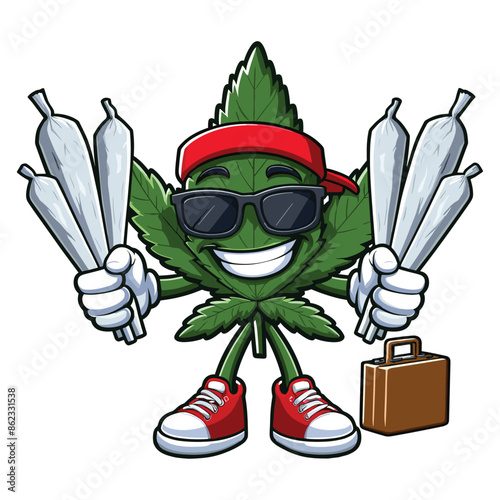 mascot cannabis leaves bring joints vector isolated on white background