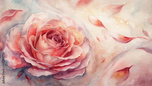 Watercolor background of delicate swirls of rose petals