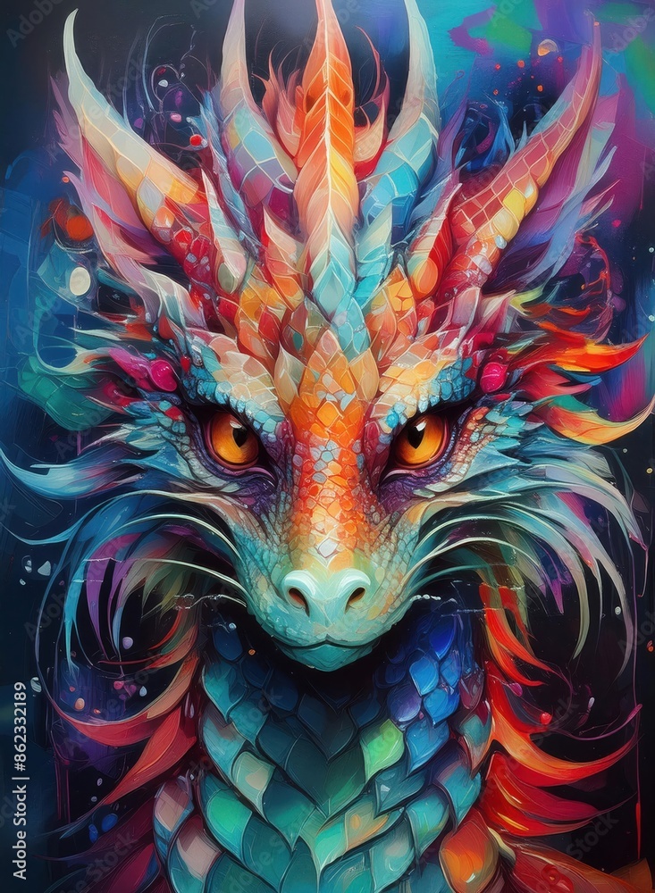 Dragon with abstract beauty ,painting Dragon with abstract beauty ,painting
