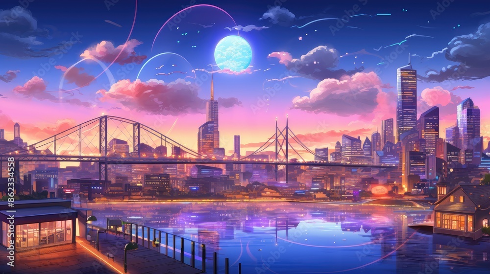 Futuristic cityscape with blockchain nodes Futuristic cityscape with blockchain nodes