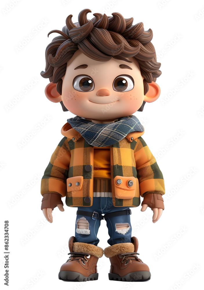 [Transparent Background PNG]3D rendering of a cute cartoon boy