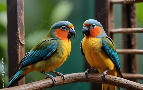 Two Colorful Parrots Perched on a Branch