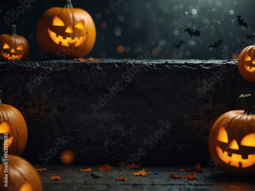 Happy Halloween horizontal holiday banner with gloomy. photo