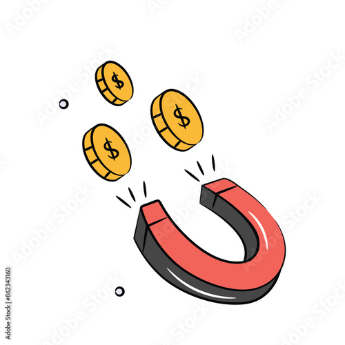 Physics magnet icon in flat style, scalable vector of attraction