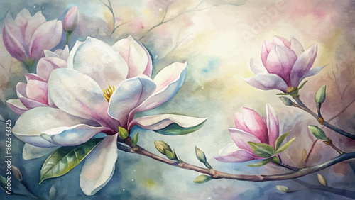 Elegant magnolia flower watercolor background
