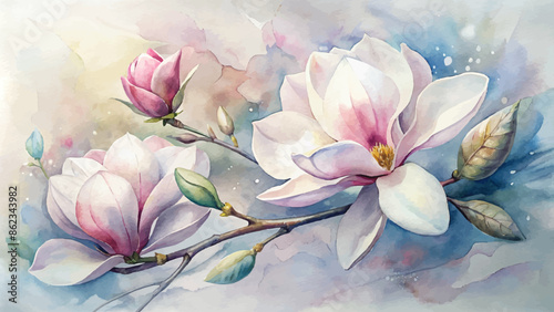 Elegant magnolia flower watercolor background